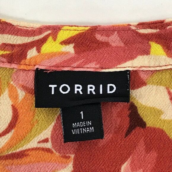 Torrid Rayon Crepe Tie Flutter Sleeve Peasant Top Women's Plus Size 1/1X Floral - Picture 8 of 11